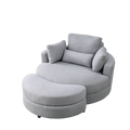 Video Welike Swivel Accent Barrel Modern Grey Sofa Lounge Club Big Round Chair With Storage Ottoman Linen Fabric For Living Room Hotel With Pillows .2Pcs Light Grey Foam Fabric