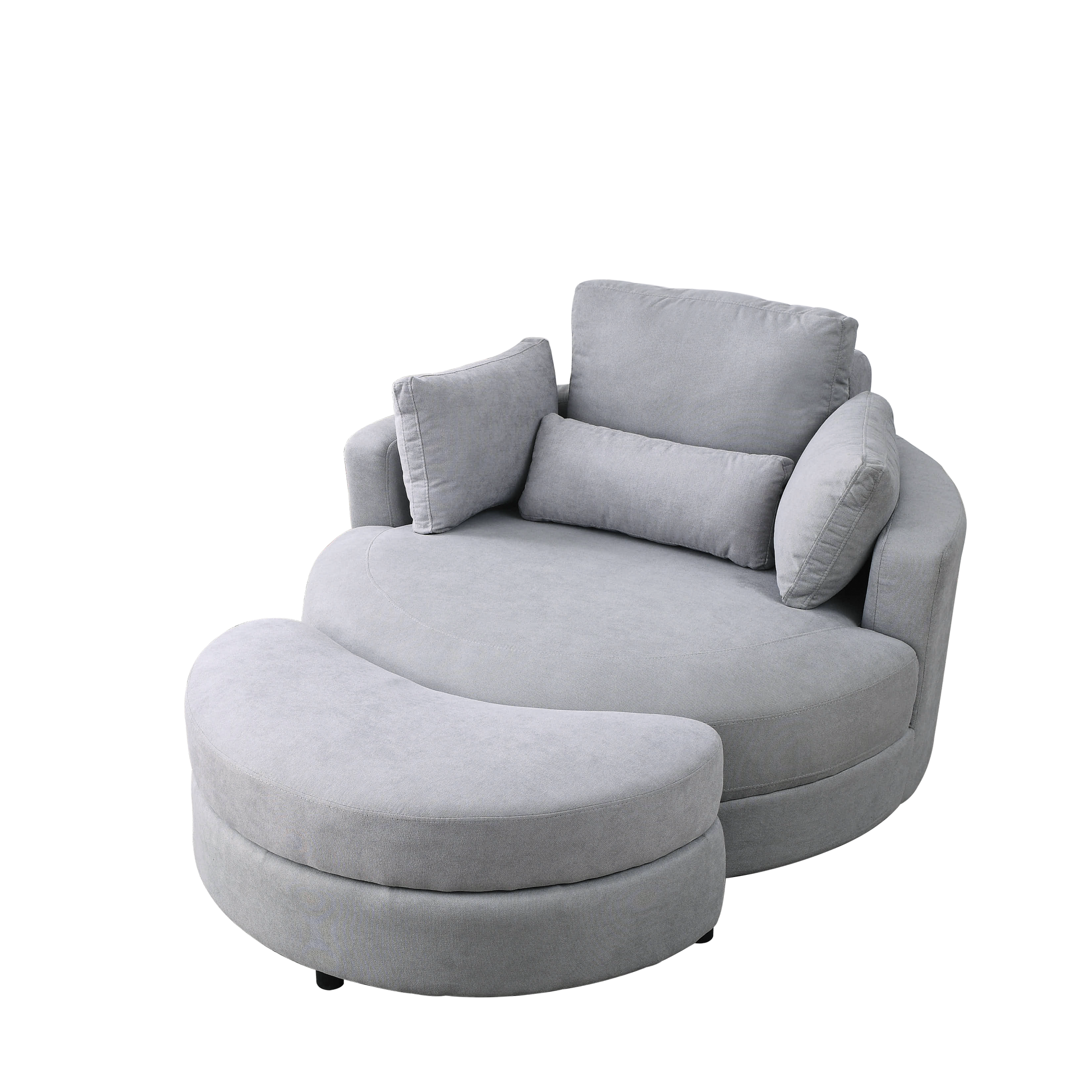 Video Welike Swivel Accent Barrel Modern Grey Sofa Lounge Club Big Round Chair With Storage Ottoman Linen Fabric For Living Room Hotel With Pillows .2Pcs Light Grey Foam Fabric