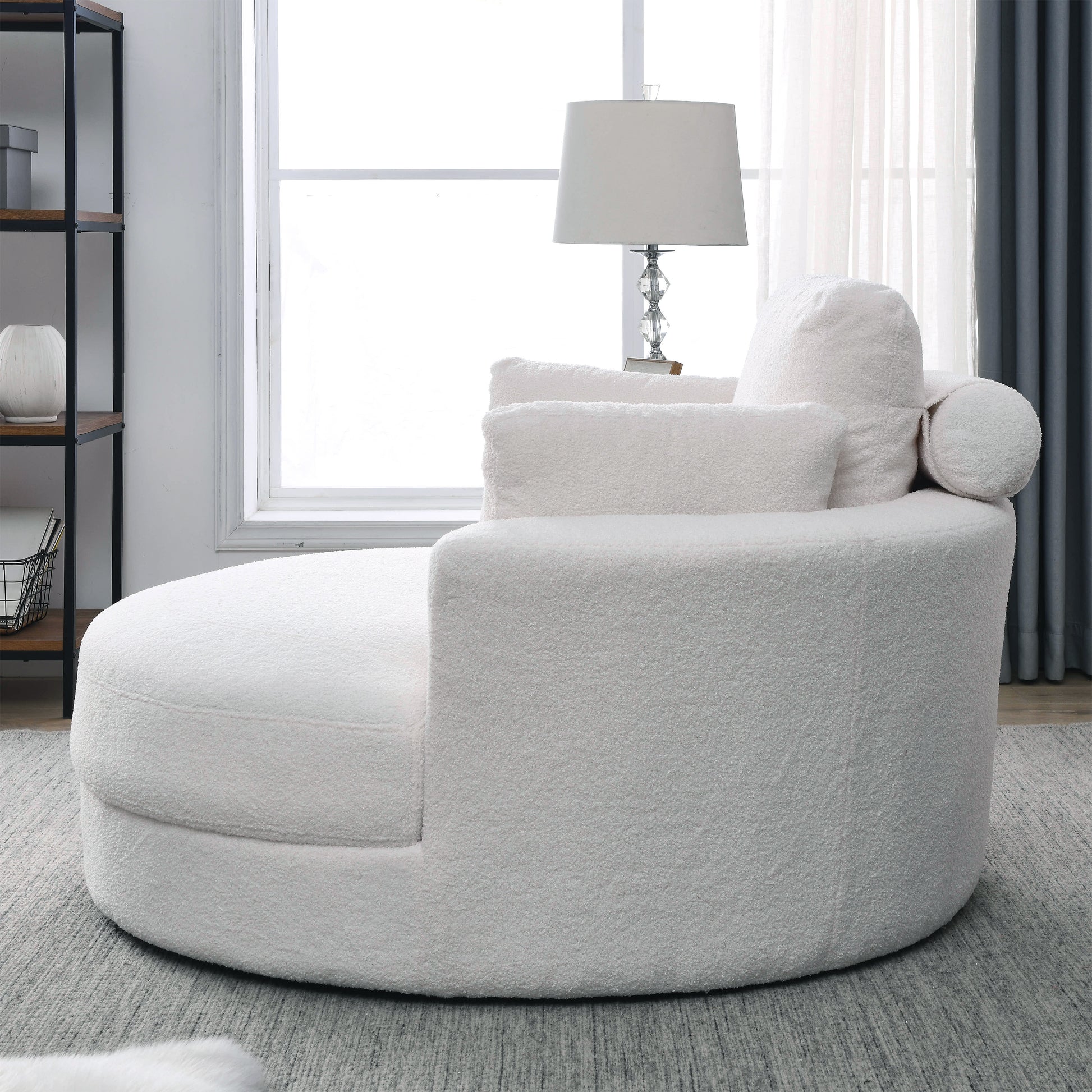 Video Welike Swivel Accent Barrel Modern Sofa Lounge Club Big Round Chair With Storage Ottoman Teddy Fabric For Living Room Hotel With Pillows. *2Pcs,Teddy White Ivory Ivory Foam Fabric