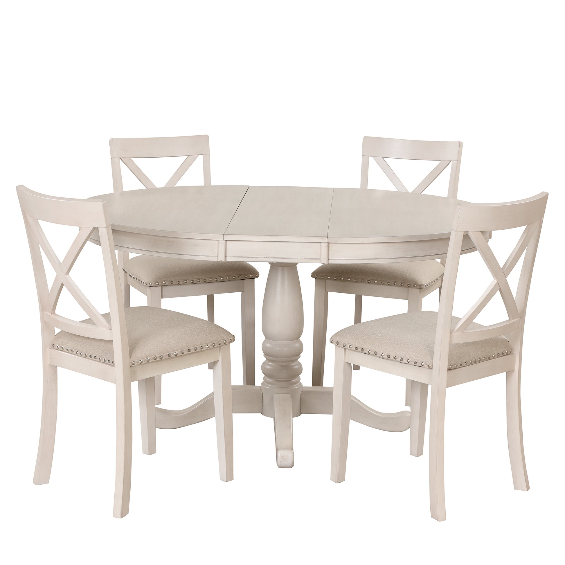 Modern Dining Table Set For 4,Round Table And 4 Kitchen Room Chairs,5 Piece Kitchen Table Set For Dining Room,Dinette,Breakfast Nook,Antique White Antique White Mdf Solid Wood Mdf