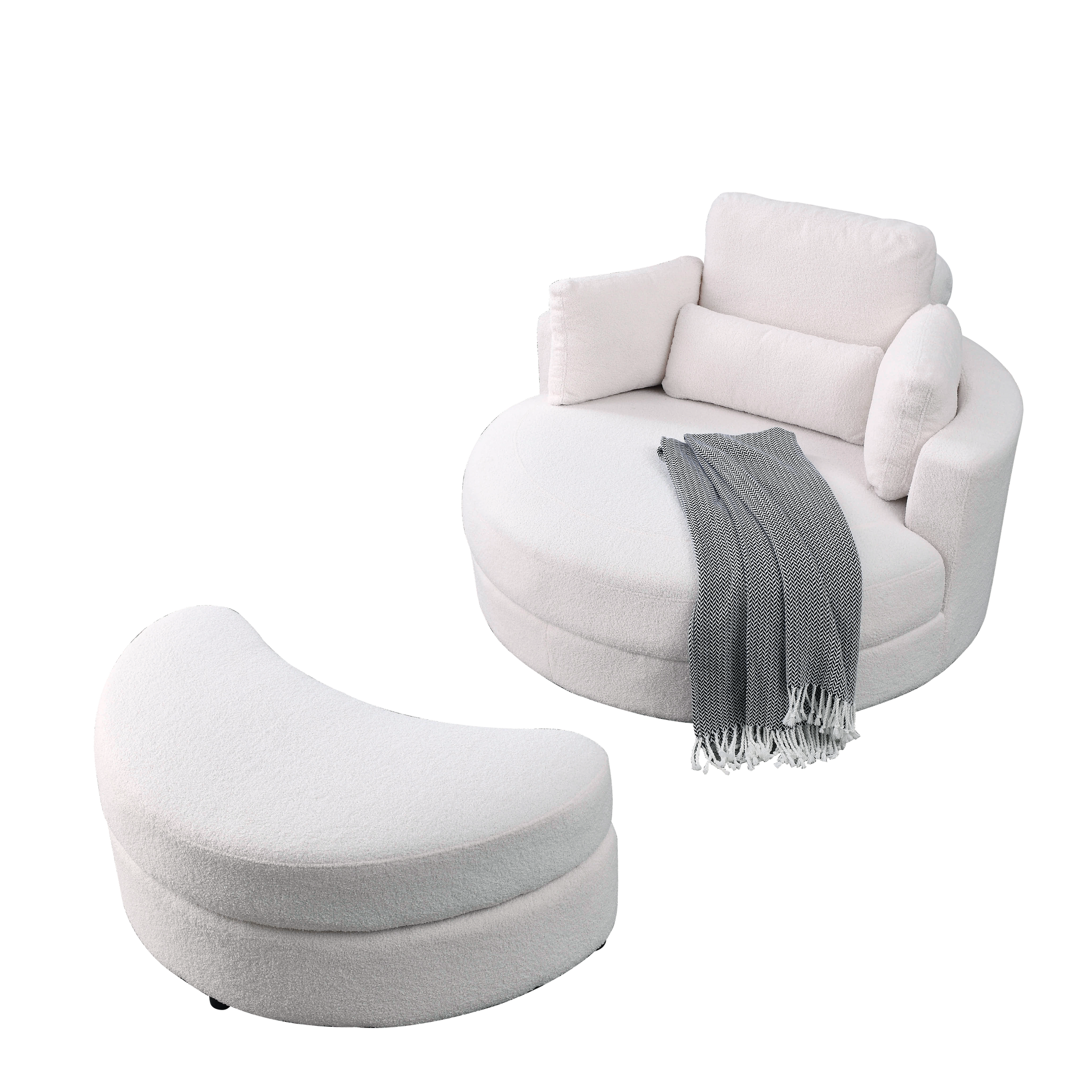 Video Welike Swivel Accent Barrel Modern Sofa Lounge Club Big Round Chair With Storage Ottoman Teddy Fabric For Living Room Hotel With Pillows. *2Pcs,Teddy White Ivory Ivory Foam Fabric