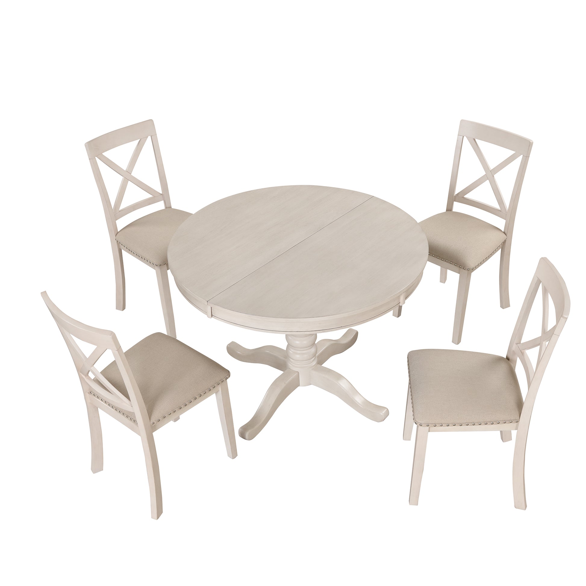 Modern Dining Table Set For 4,Round Table And 4 Kitchen Room Chairs,5 Piece Kitchen Table Set For Dining Room,Dinette,Breakfast Nook,Antique White Antique White Mdf Solid Wood Mdf