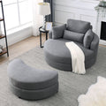 Video Welike Swivel Accent Barrel Modern Dark Grey Sofa Lounge Club Big Round Chair With Storage Ottoman Linen Fabric For Living Room Hotel With Pillows Dark Grey Foam Fabric