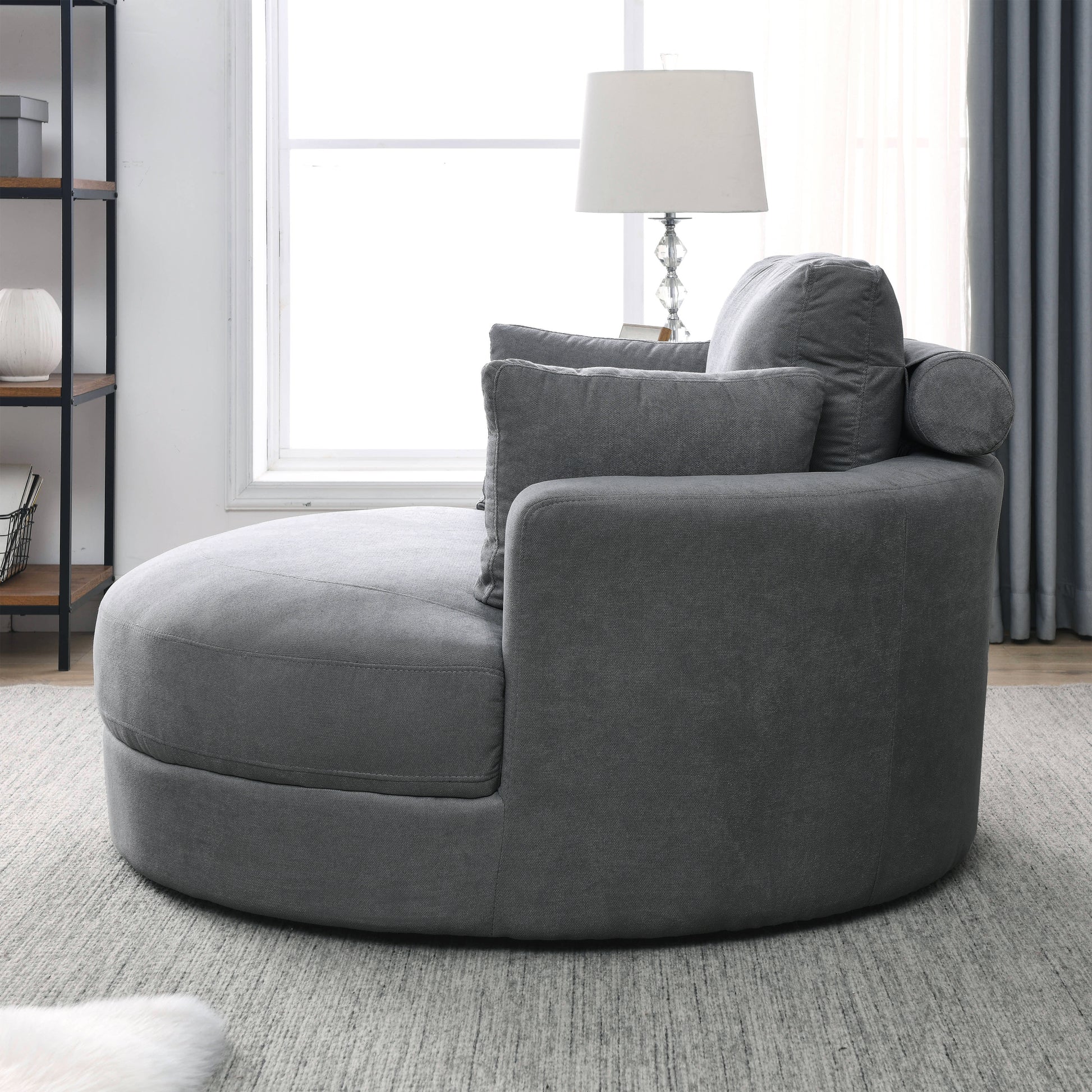 Video Welike Swivel Accent Barrel Modern Dark Grey Sofa Lounge Club Big Round Chair With Storage Ottoman Linen Fabric For Living Room Hotel With Pillows Dark Grey Foam Fabric