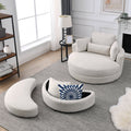 Video Welike Swivel Accent Barrel Modern Sofa Lounge Club Big Round Chair With Storage Ottoman Linen Fabric For Living Room Hotel With Pillows Beige Foam Fabric