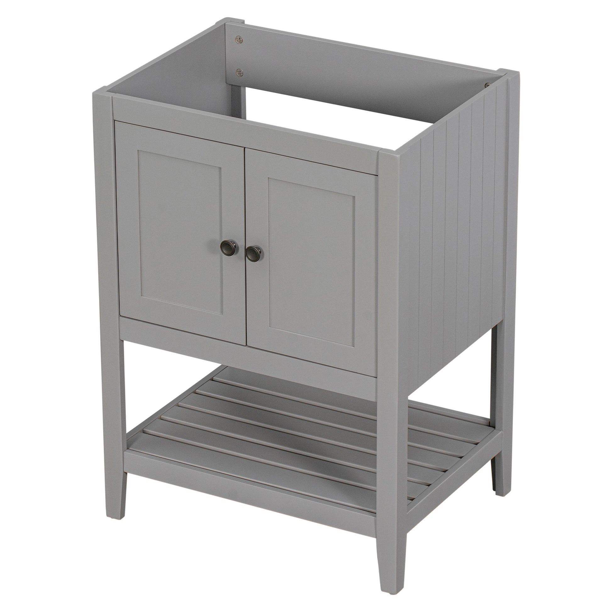 24" Bathroom Vanity Base Only, Soild Wood Frame, Bathroom Storage Cabinet With Doors And Open Shelf, Grey Grey Solid Wood