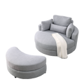 Video Welike Swivel Accent Barrel Modern Grey Sofa Lounge Club Big Round Chair With Storage Ottoman Linen Fabric For Living Room Hotel With Pillows .2Pcs Light Grey Foam Fabric