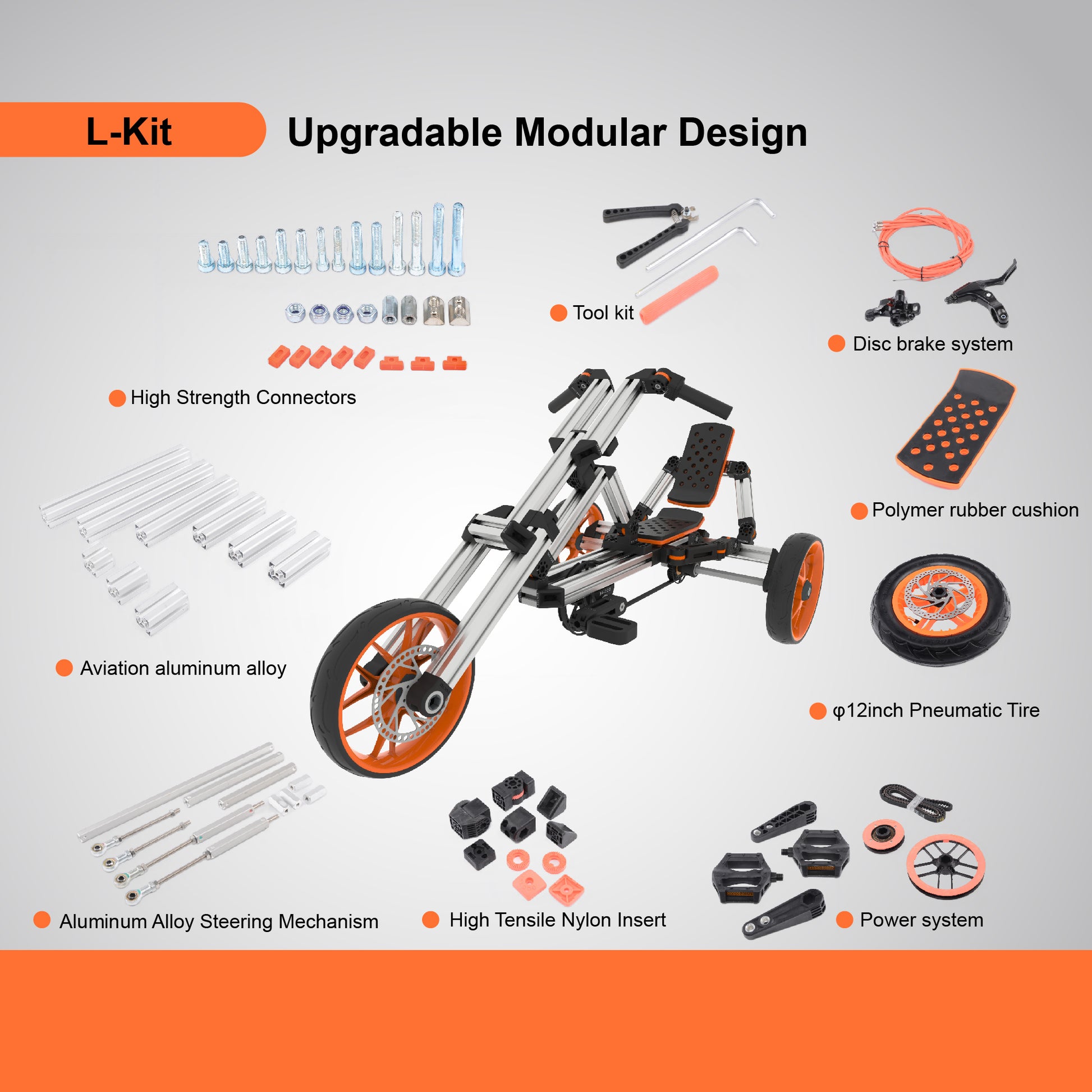 Kidrock Buildable Kit 20 In 1 Kids Go Kart Set, Suitable For 1 To 8 Years Old, Two Wheel Bike, Three Wheel Bike, Go Kart, Sit Stand Scooter, Etc. Most Popular L Kit Non Electric Silver Aluminum