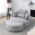 Video Welike Swivel Accent Barrel Modern Grey Sofa Lounge Club Big Round Chair With Storage Ottoman Linen Fabric For Living Room Hotel With Pillows Light Grey Foam Fabric