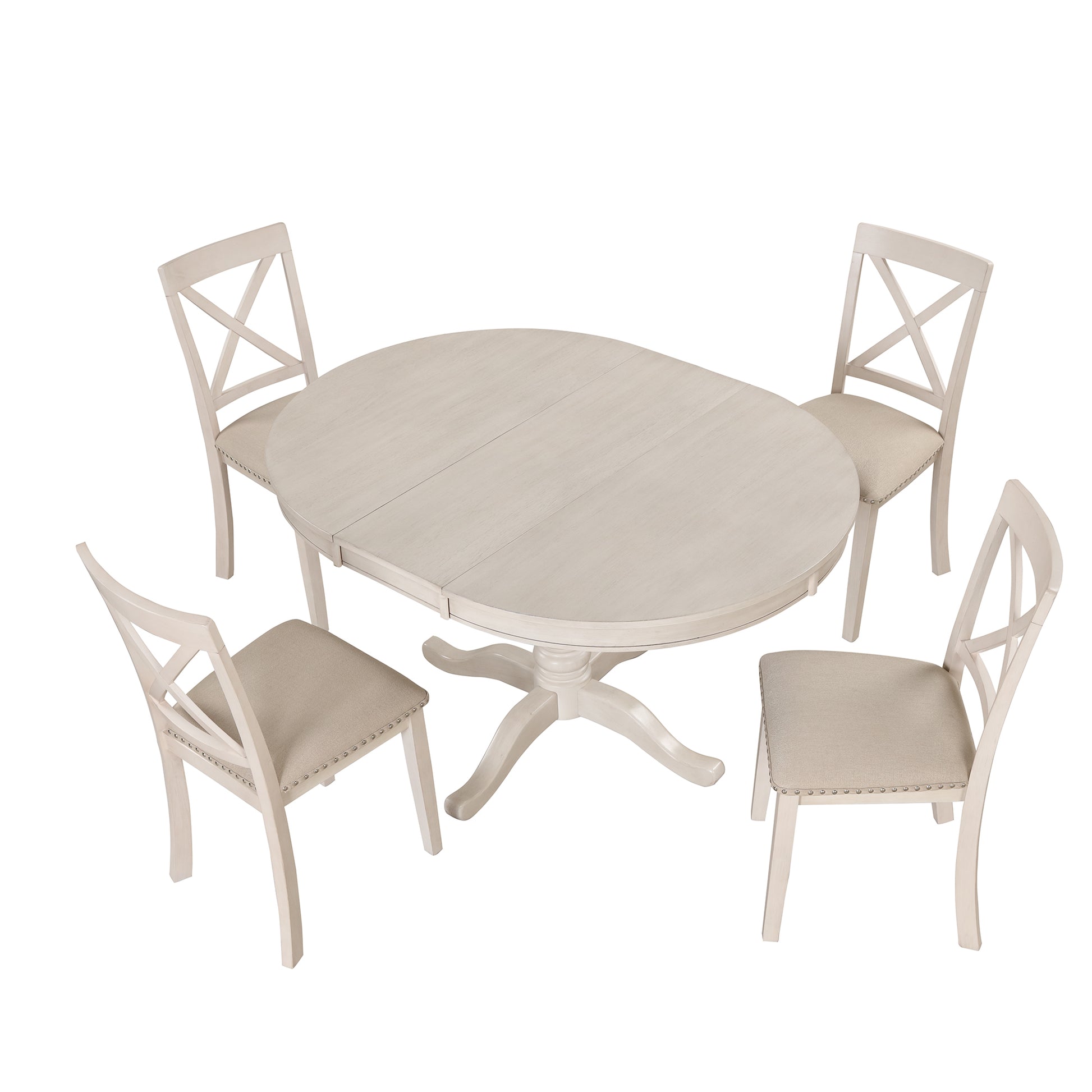 Modern Dining Table Set For 4,Round Table And 4 Kitchen Room Chairs,5 Piece Kitchen Table Set For Dining Room,Dinette,Breakfast Nook,Antique White Antique White Mdf Solid Wood Mdf