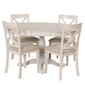 Modern Dining Table Set For 4,Round Table And 4 Kitchen Room Chairs,5 Piece Kitchen Table Set For Dining Room,Dinette,Breakfast Nook,Antique White Antique White Mdf Solid Wood Mdf