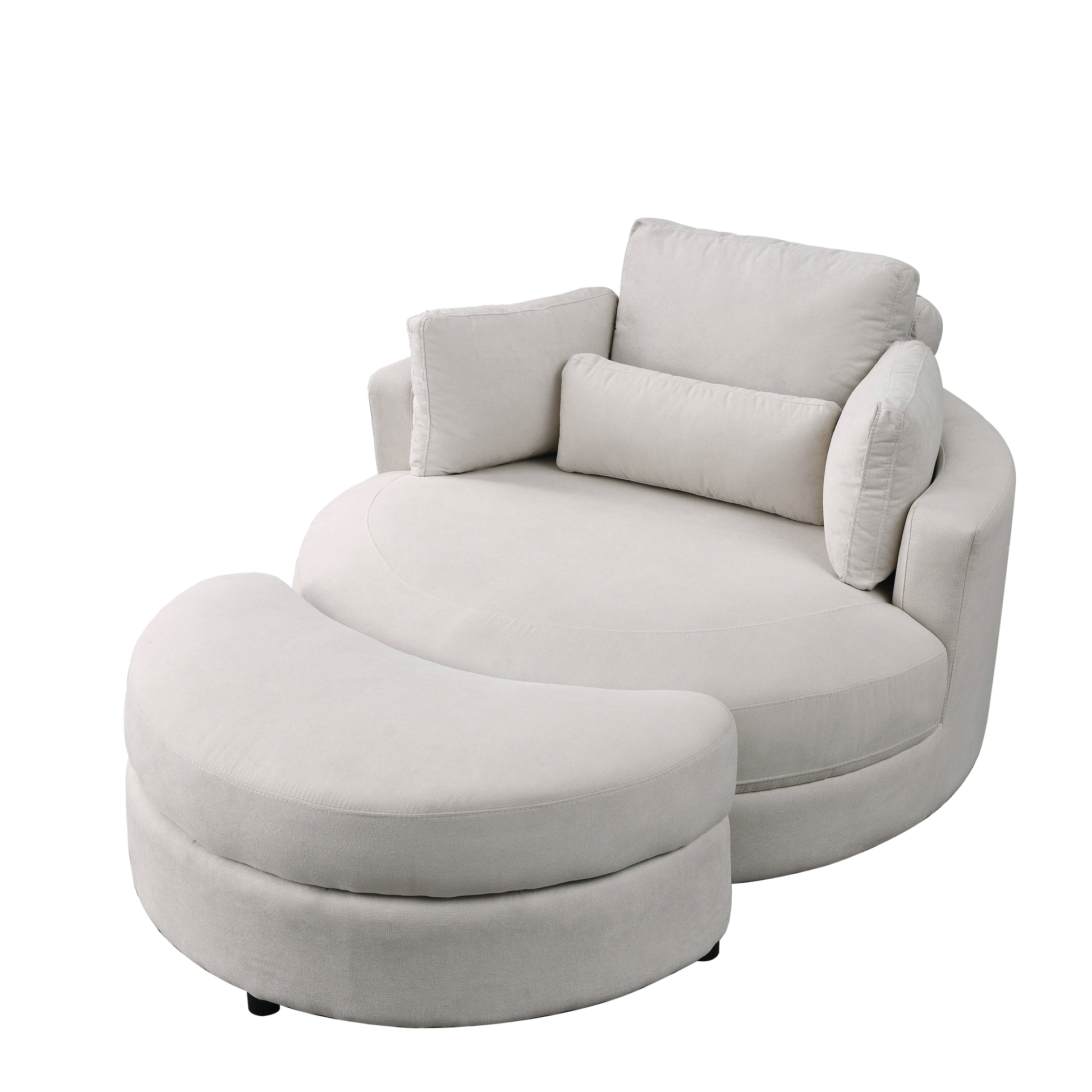 Video Welike Swivel Accent Barrel Modern Sofa Lounge Club Big Round Chair With Storage Ottoman Linen Fabric For Living Room Hotel With Pillows . *2Pcs Beige Foam Fabric