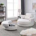 Video Welike Swivel Accent Barrel Modern Sofa Lounge Club Big Round Chair With Storage Ottoman Teddy Fabric For Living Room Hotel With Pillows. *2Pcs,Teddy White Ivory Ivory Foam Fabric