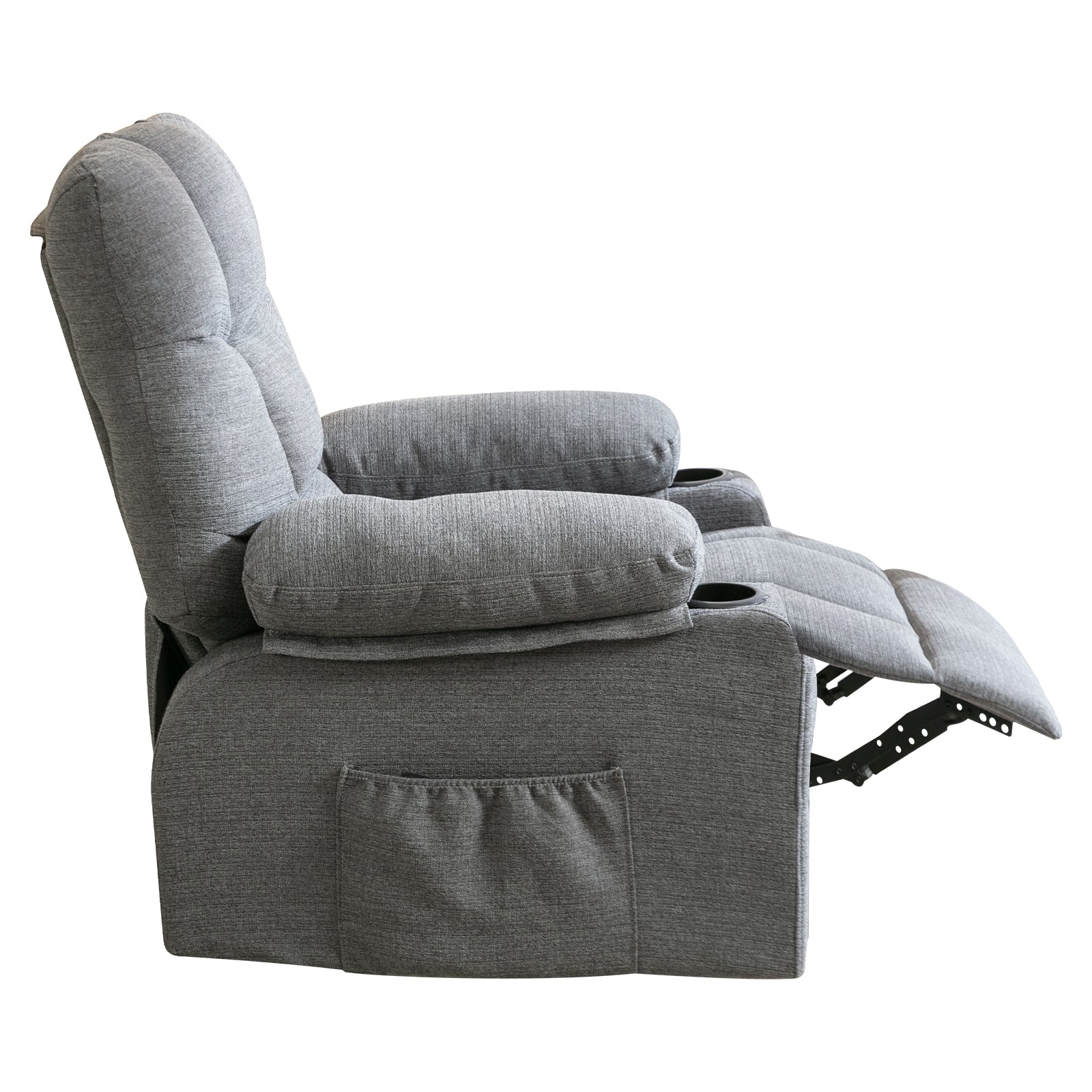 Recliner Chair Massage Heating Sofa With Usb And Side Pocket 2 Cup Holders Grey Grey Velvet Fabric