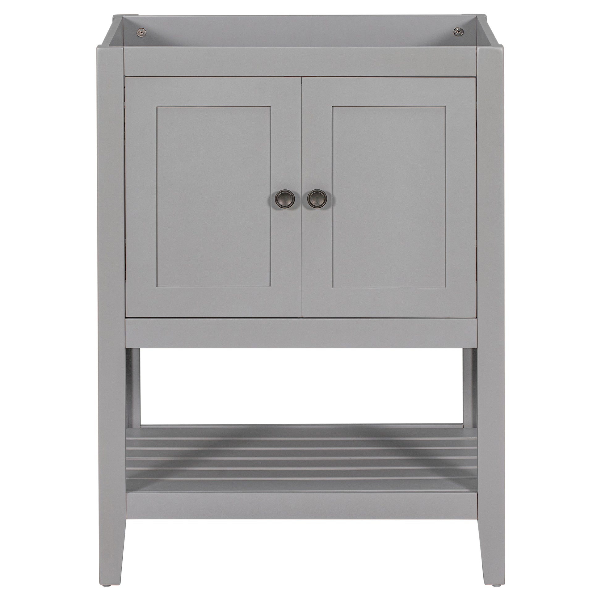 24" Bathroom Vanity Base Only, Soild Wood Frame, Bathroom Storage Cabinet With Doors And Open Shelf, Grey Grey Solid Wood