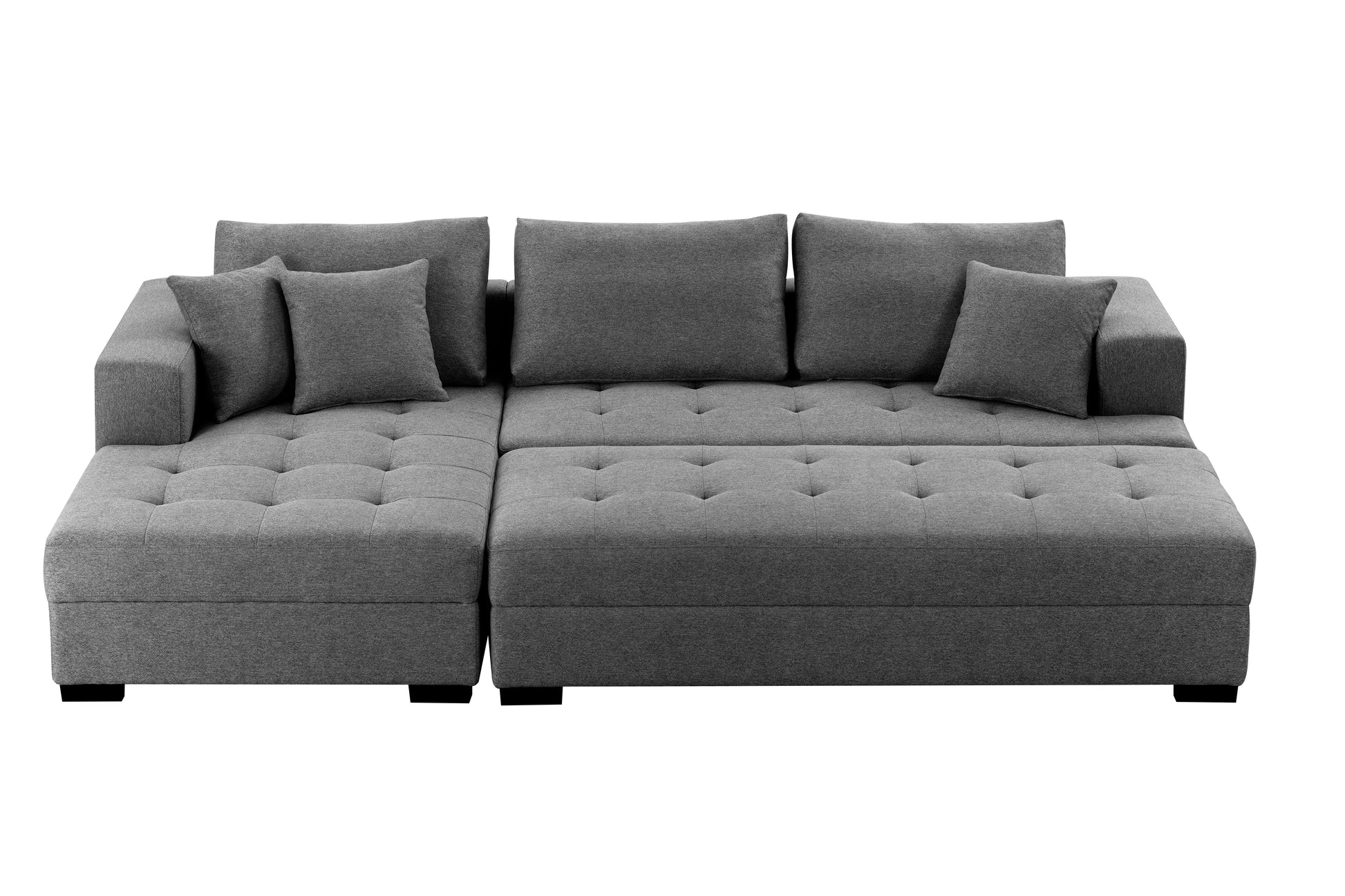 111'' Tufted Fabric 3 Seat L Shape Sectional Sofa Couch Set W Chaise Lounge, Ottoman Coffee Table Bench, Dark Grey Dark Grey Fabric