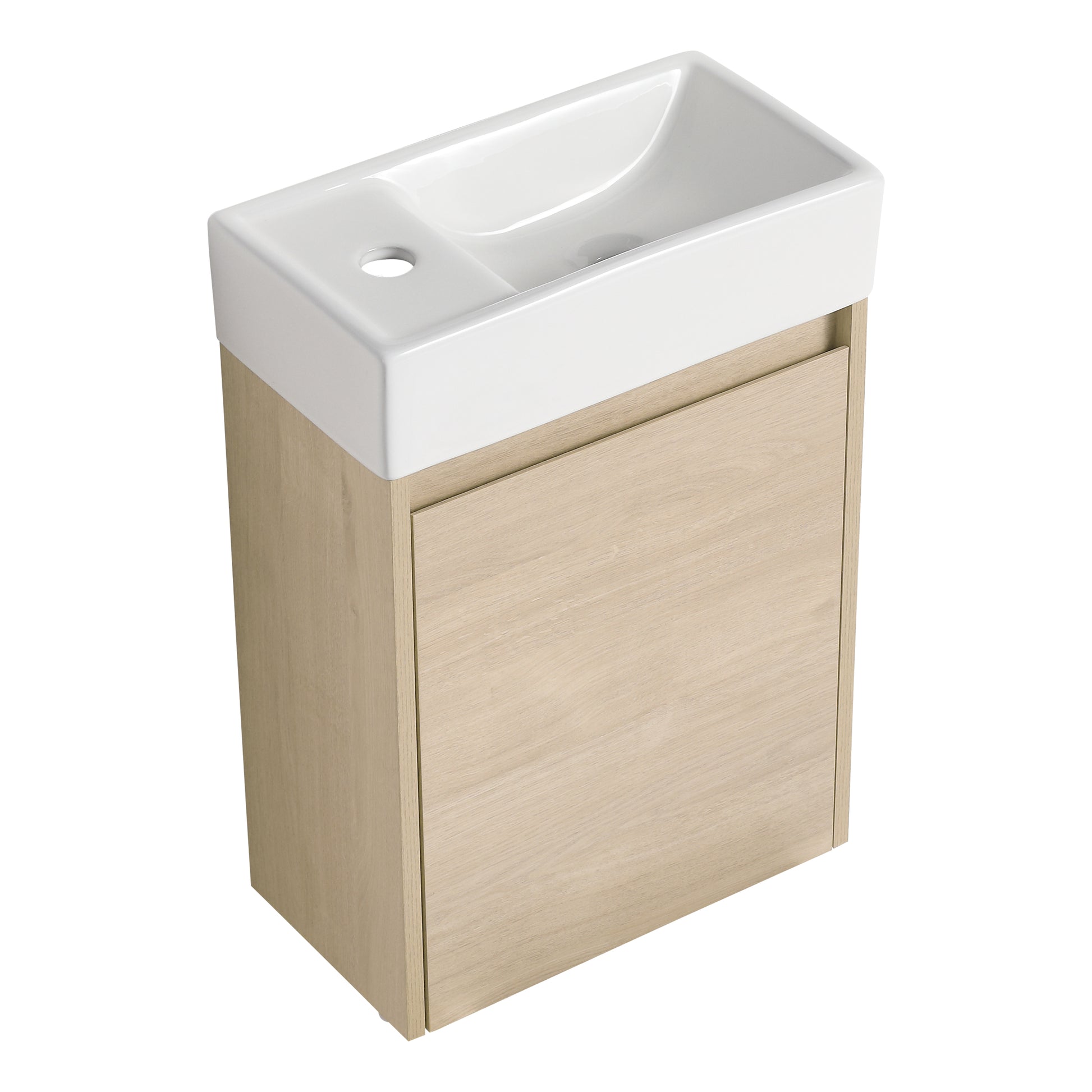 16 Inch Floating Bathroom Vanity With Single Sink,Soft Closing Doors, Suitable For Small Bathrooms Bvc03318Plo Plain Light Oak Plywood