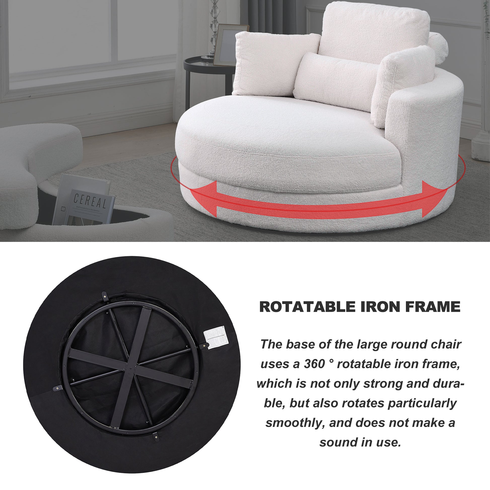 Video Welike Swivel Accent Barrel Modern Sofa Lounge Club Big Round Chair With Storage Ottoman Teddy Fabric For Living Room Hotel With Pillows. *2Pcs,Teddy White Ivory Ivory Foam Fabric