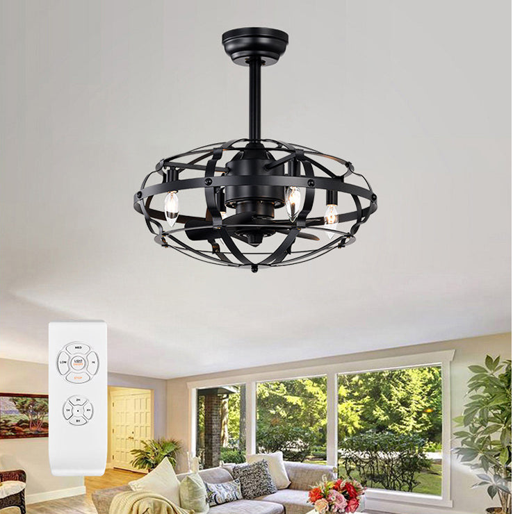 Hot Sell Industrial Ceiling Fan Light Kit For Living Room Bedroom Kitchen And Bladeless Caged Ceiling Fan With Lights Matte Black Abs Metal