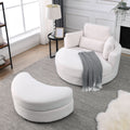 Video Welike Swivel Accent Barrel Modern Sofa Lounge Club Big Round Chair With Storage Ottoman Teddy Fabric For Living Room Hotel With Pillows. *2Pcs,Teddy White Ivory Ivory Foam Fabric