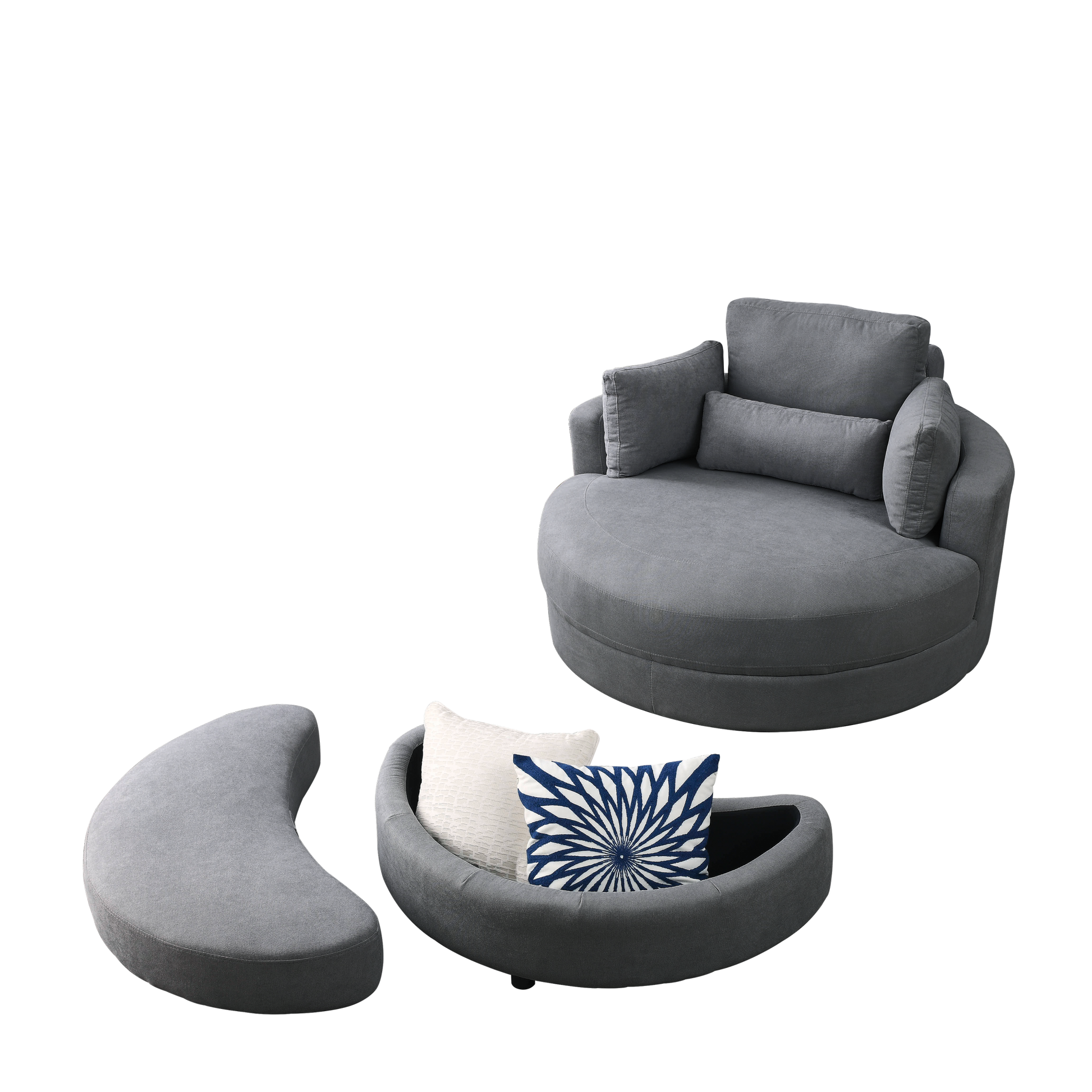 Video Welike Swivel Accent Barrel Modern Dark Grey Sofa Lounge Club Big Round Chair With Storage Ottoman Linen Fabric For Living Room Hotel With Pillows Dark Grey Foam Fabric