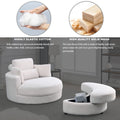 Video Welike Swivel Accent Barrel Modern Sofa Lounge Club Big Round Chair With Storage Ottoman Linen Fabric For Living Room Hotel With Pillows,Teddy White Ivory Ivory Foam Fabric 1 Seat
