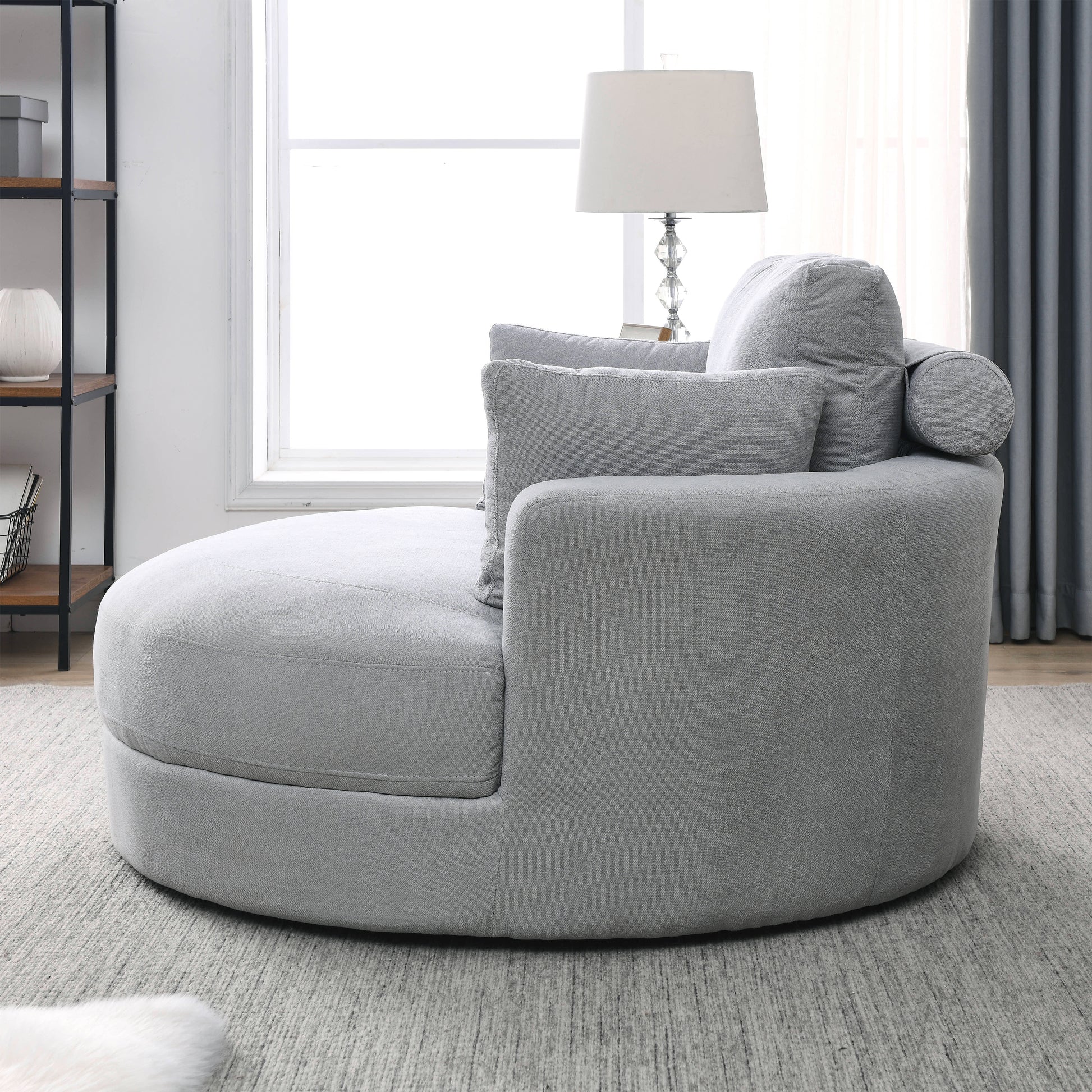 Video Welike Swivel Accent Barrel Modern Grey Sofa Lounge Club Big Round Chair With Storage Ottoman Linen Fabric For Living Room Hotel With Pillows Light Grey Foam Fabric
