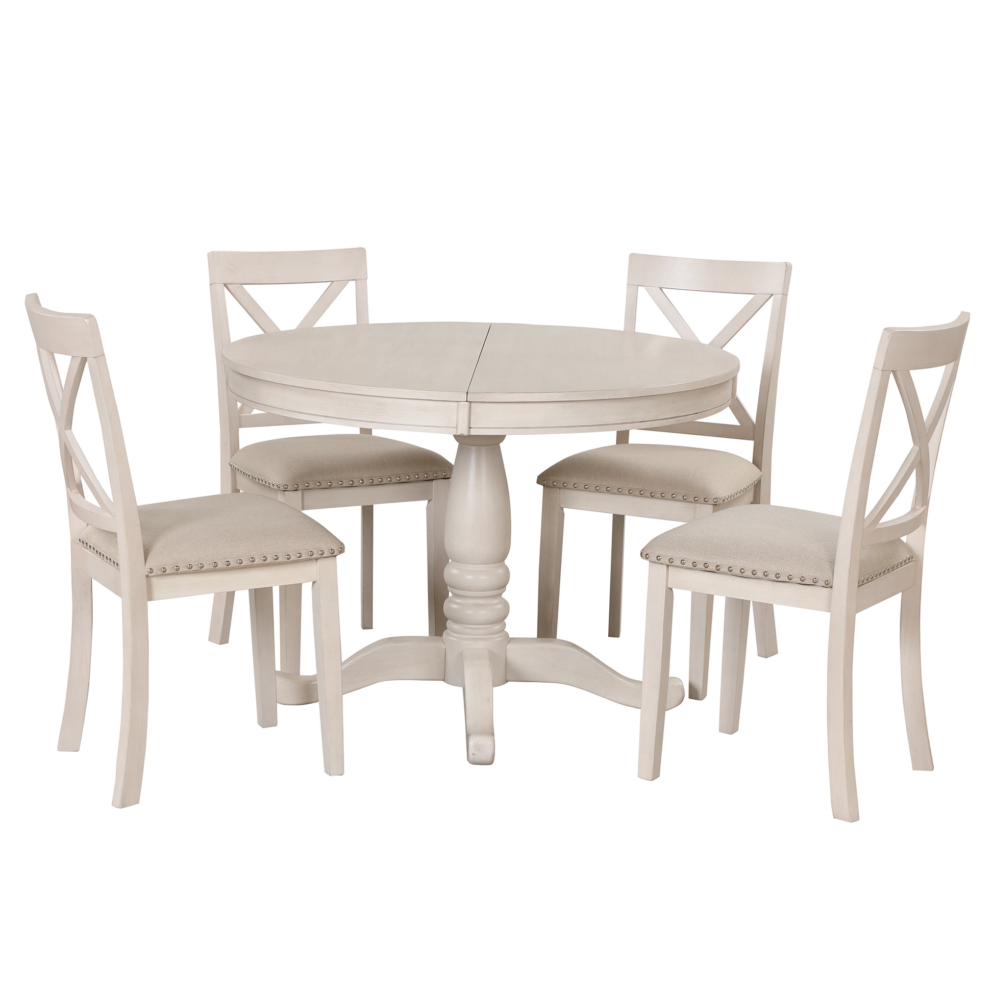 Modern Dining Table Set For 4,Round Table And 4 Kitchen Room Chairs,5 Piece Kitchen Table Set For Dining Room,Dinette,Breakfast Nook,Antique White Antique White Mdf Solid Wood Mdf