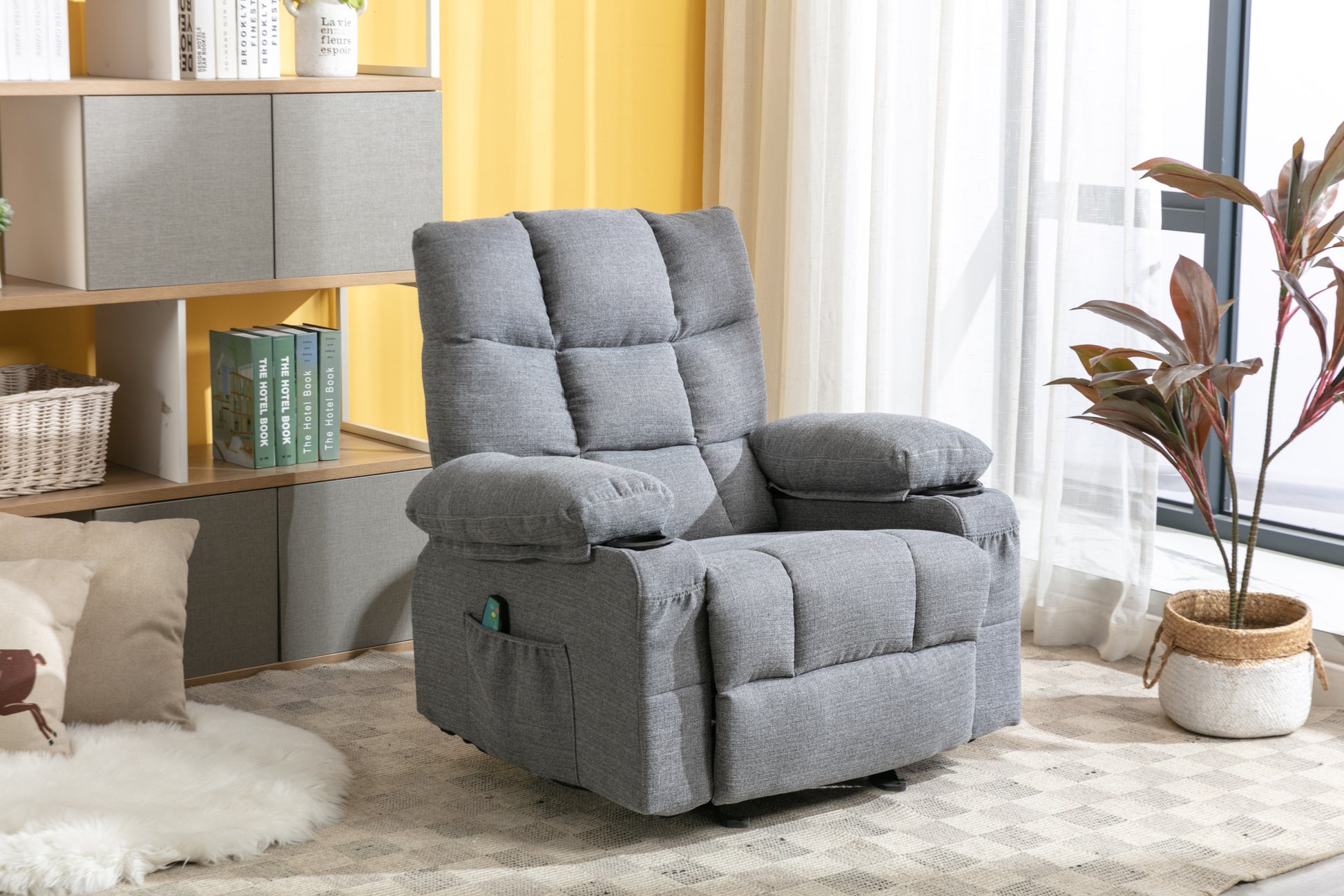 Recliner Chair Massage Heating Sofa With Usb And Side Pocket 2 Cup Holders Grey Grey Velvet Fabric