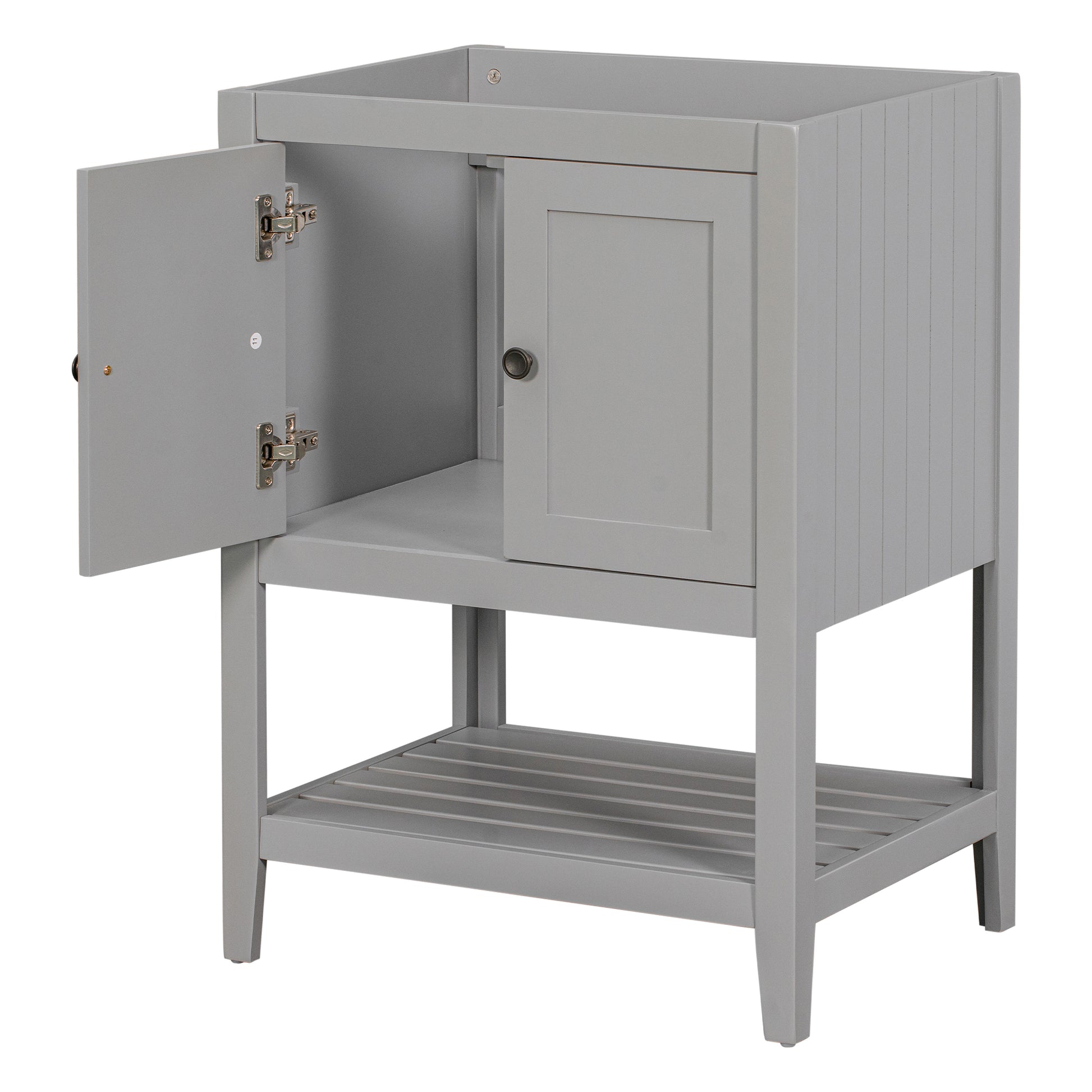 24" Bathroom Vanity Base Only, Soild Wood Frame, Bathroom Storage Cabinet With Doors And Open Shelf, Grey Grey Solid Wood