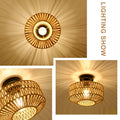 Mini Rattan Flush Mount Light With Dimmable Led Bulb Brown Rattan