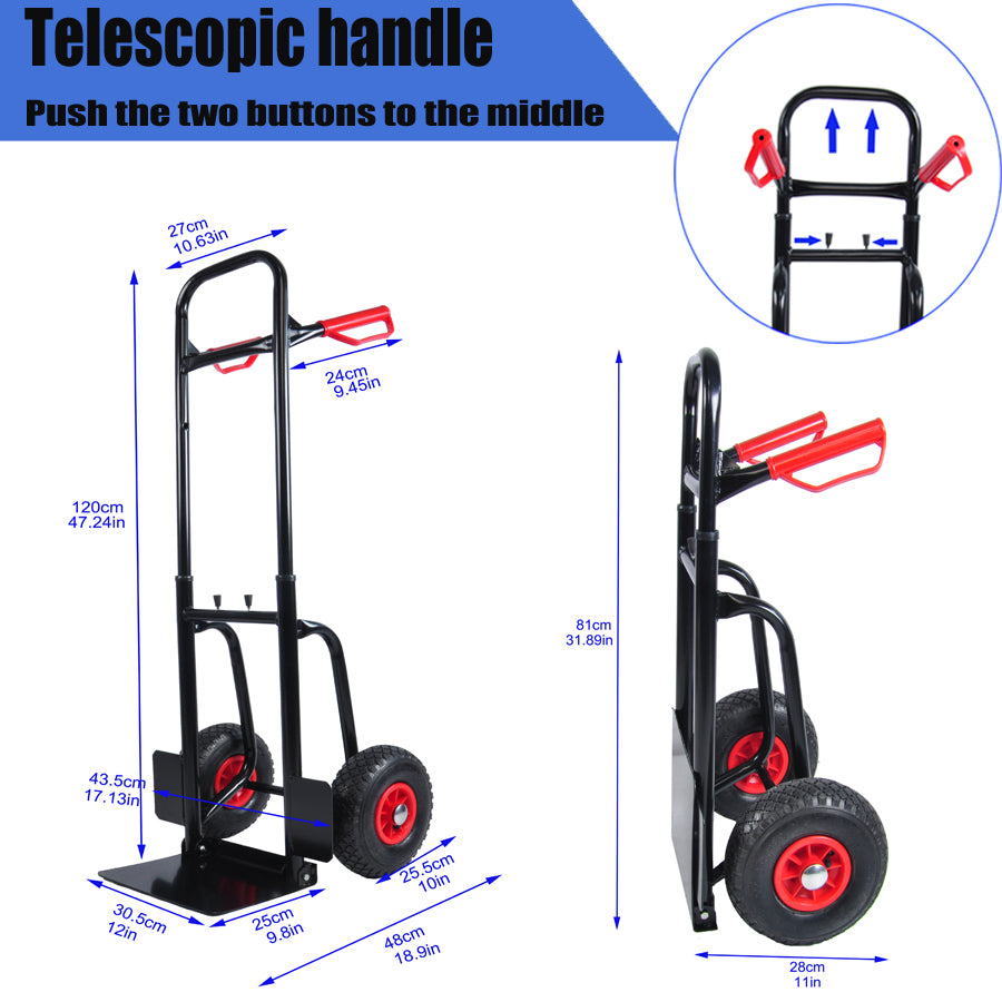 Heavy Duty Manual Truck With Double Handles 330 Lb Steel Trolley For Moving Heavy Platform Truck With 10 "Rubber Wheels For Moving Warehouse Garden Grocery Black Metal