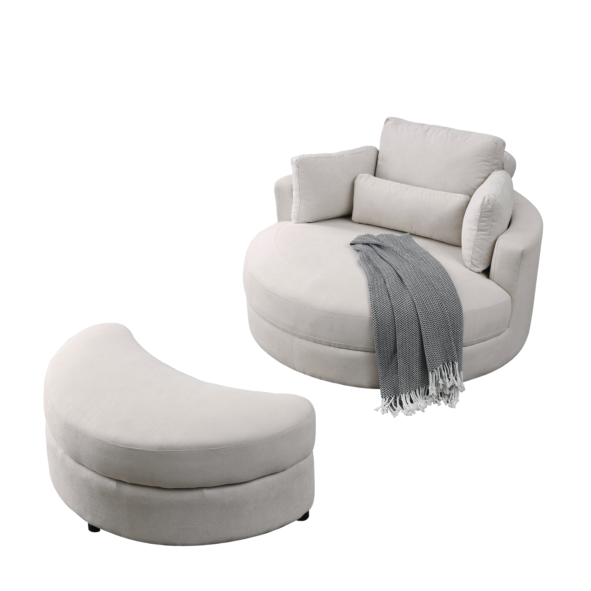 Video Welike Swivel Accent Barrel Modern Sofa Lounge Club Big Round Chair With Storage Ottoman Linen Fabric For Living Room Hotel With Pillows . *2Pcs Beige Foam Fabric