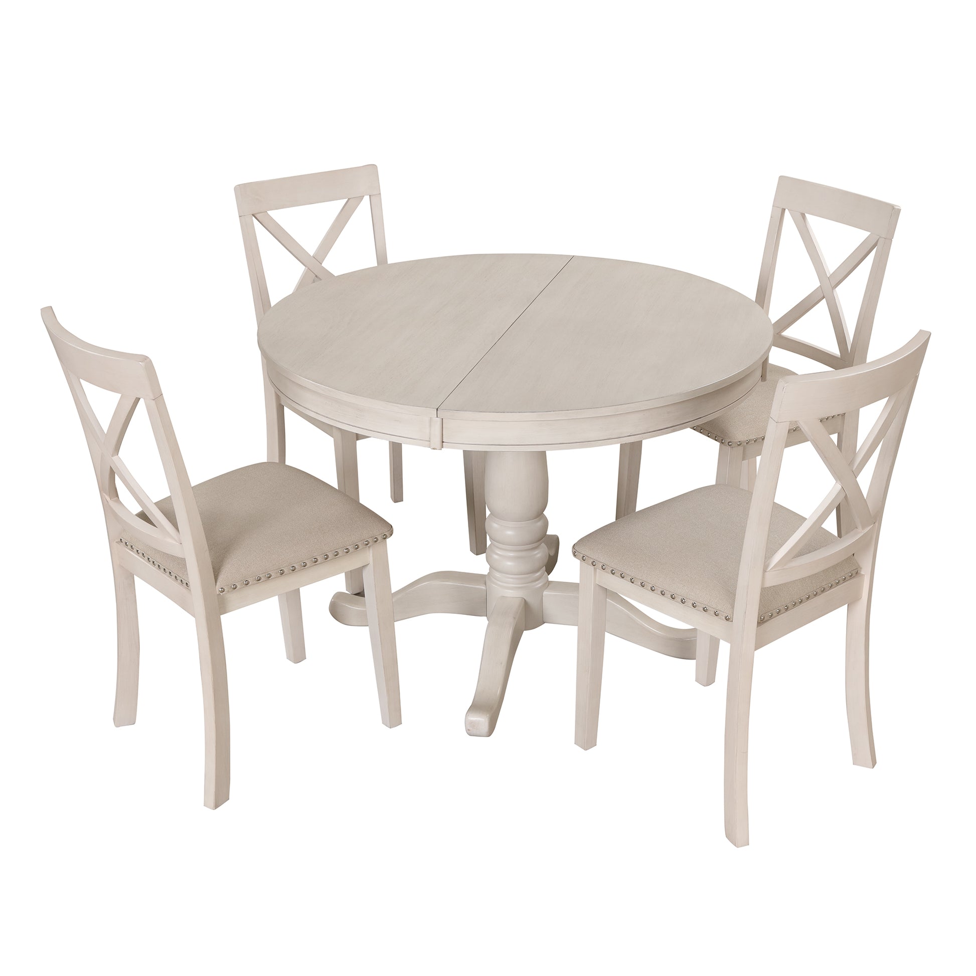 Modern Dining Table Set For 4,Round Table And 4 Kitchen Room Chairs,5 Piece Kitchen Table Set For Dining Room,Dinette,Breakfast Nook,Antique White Antique White Mdf Solid Wood Mdf