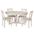 Modern Dining Table Set For 4,Round Table And 4 Kitchen Room Chairs,5 Piece Kitchen Table Set For Dining Room,Dinette,Breakfast Nook,Antique White Antique White Mdf Solid Wood Mdf