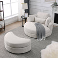 Video Welike Swivel Accent Barrel Modern Sofa Lounge Club Big Round Chair With Storage Ottoman Linen Fabric For Living Room Hotel With Pillows Beige Foam Fabric