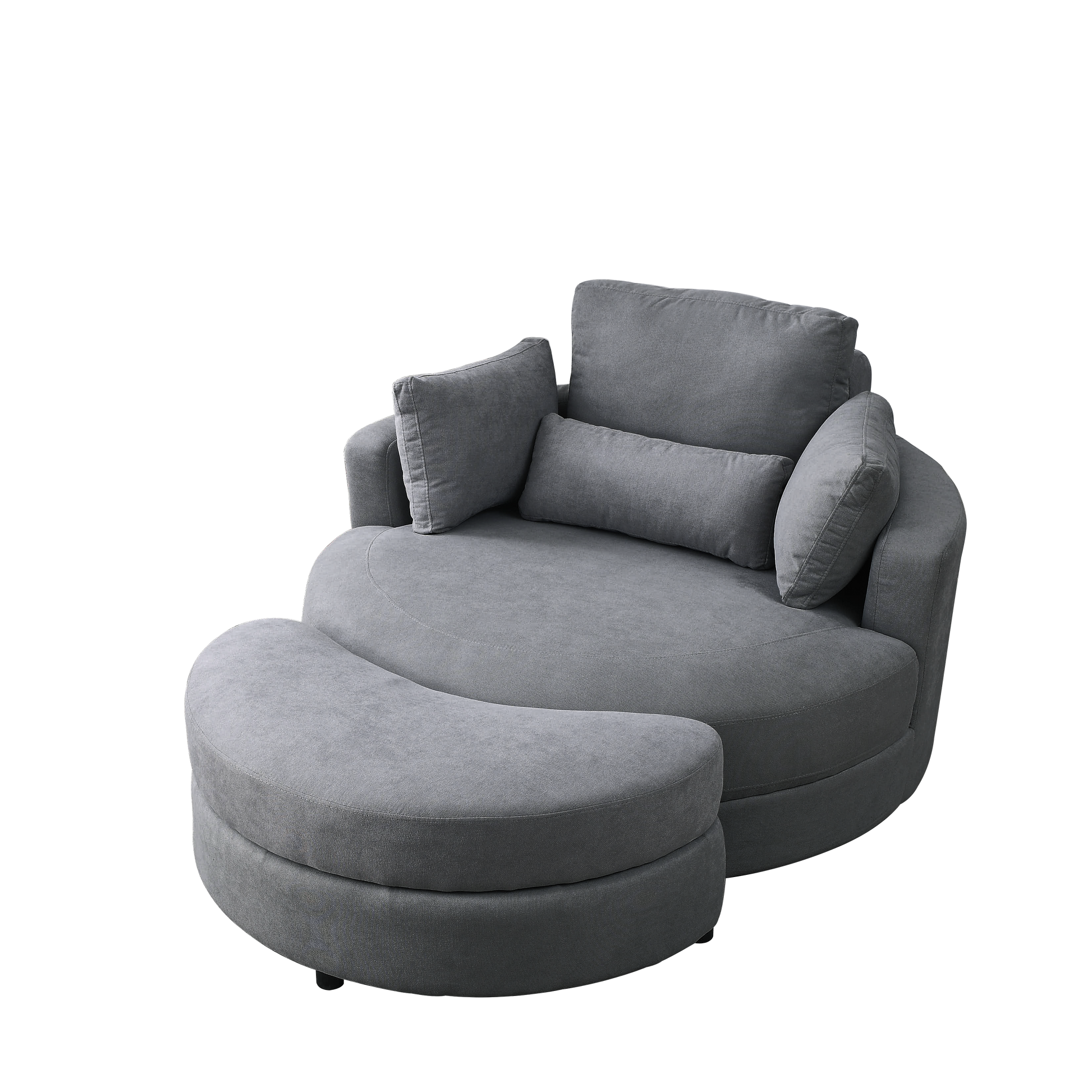 Video Welike Swivel Accent Barrel Modern Dark Grey Sofa Lounge Club Big Round Chair With Storage Ottoman Linen Fabric For Living Room Hotel With Pillows,2Pcs. Dark Grey Foam Fabric