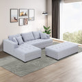 Tufted Fabric 3 Seat L Shape Sectional Sofa Couch Set W Chaise Lounge, Ottoman Coffee Table Bench, Light Grey Light Grey Fabric