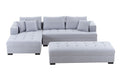 Tufted Fabric 3 Seat L Shape Sectional Sofa Couch Set W Chaise Lounge, Ottoman Coffee Table Bench, Light Grey Light Grey Fabric