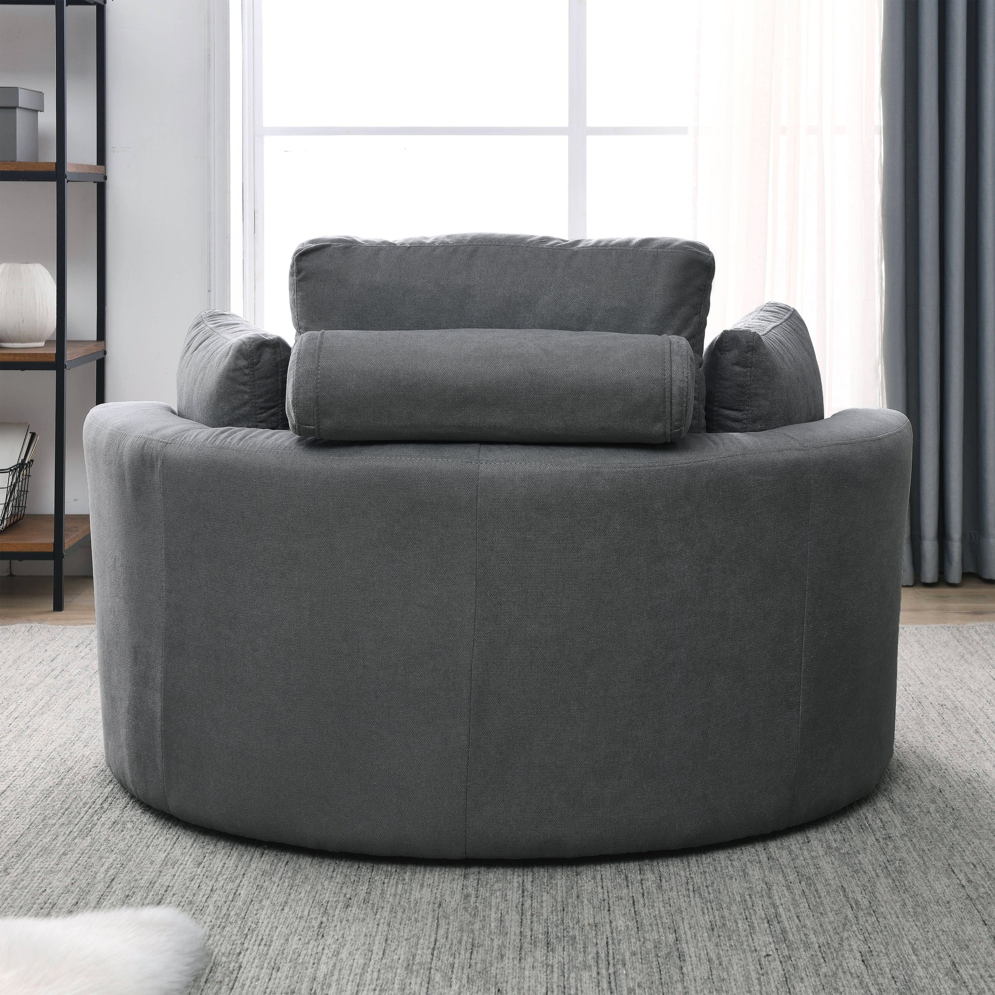 Video Welike Swivel Accent Barrel Modern Dark Grey Sofa Lounge Club Big Round Chair With Storage Ottoman Linen Fabric For Living Room Hotel With Pillows,2Pcs. Dark Grey Foam Fabric