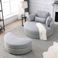 Video Welike Swivel Accent Barrel Modern Grey Sofa Lounge Club Big Round Chair With Storage Ottoman Linen Fabric For Living Room Hotel With Pillows Light Grey Foam Fabric
