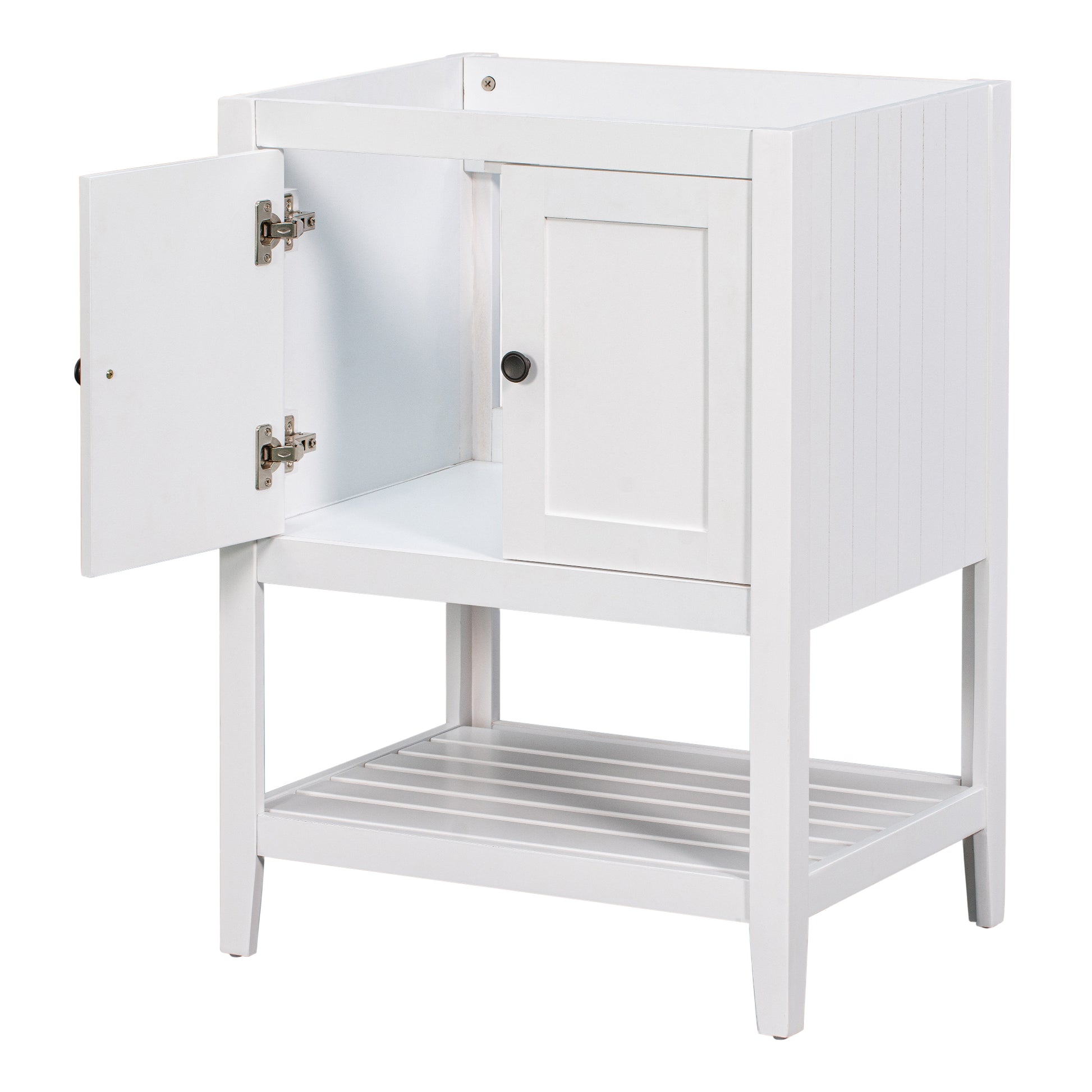 24" Bathroom Vanity Base Only, Soild Wood Frame, Bathroom Storage Cabinet With Doors And Open Shelf, White White Solid Wood Mdf