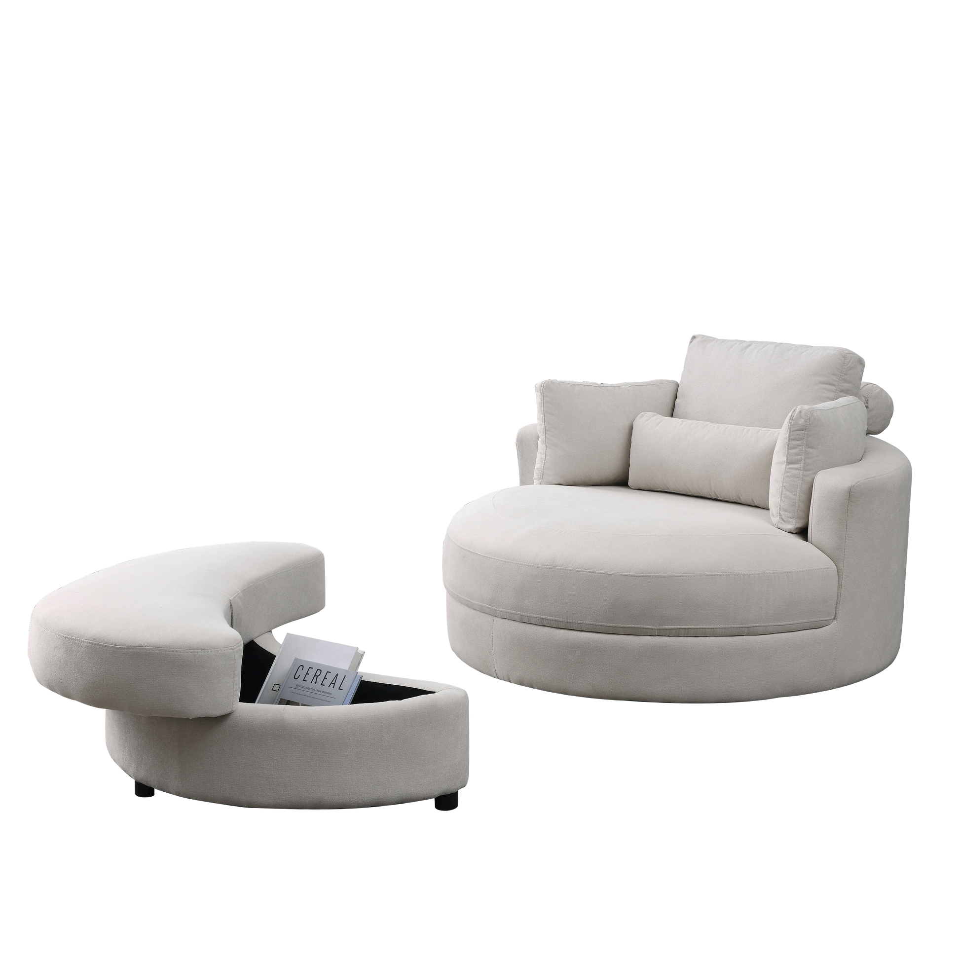 Video Welike Swivel Accent Barrel Modern Sofa Lounge Club Big Round Chair With Storage Ottoman Linen Fabric For Living Room Hotel With Pillows . *2Pcs Beige Foam Fabric