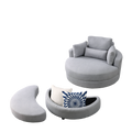 Video Welike Swivel Accent Barrel Modern Grey Sofa Lounge Club Big Round Chair With Storage Ottoman Linen Fabric For Living Room Hotel With Pillows .2Pcs Light Grey Foam Fabric