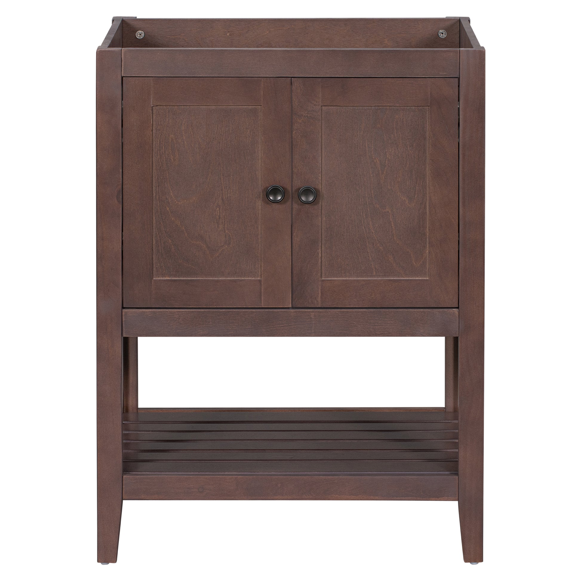 24" Bathroom Vanity Base Only, Soild Wood Frame, Bathroom Storage Cabinet With Doors And Open Shelf, Brown Brown Solid Wood Mdf