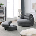 Video Welike Swivel Accent Barrel Modern Dark Grey Sofa Lounge Club Big Round Chair With Storage Ottoman Linen Fabric For Living Room Hotel With Pillows,2Pcs. Dark Grey Foam Fabric