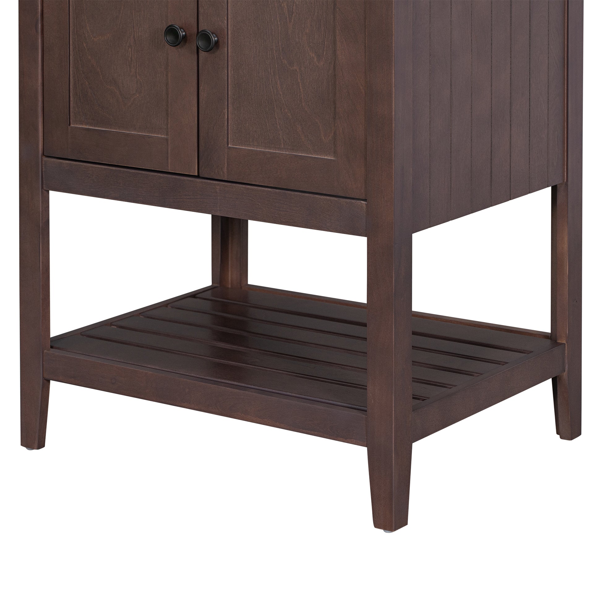 Video 24" Brown Modern Sleek Bathroom Vanity Elegant Ceramic Sink With Solid Wood Frame Open Style Shelf Old Sku: Jl000004Aad Brown Solid Wood Mdf