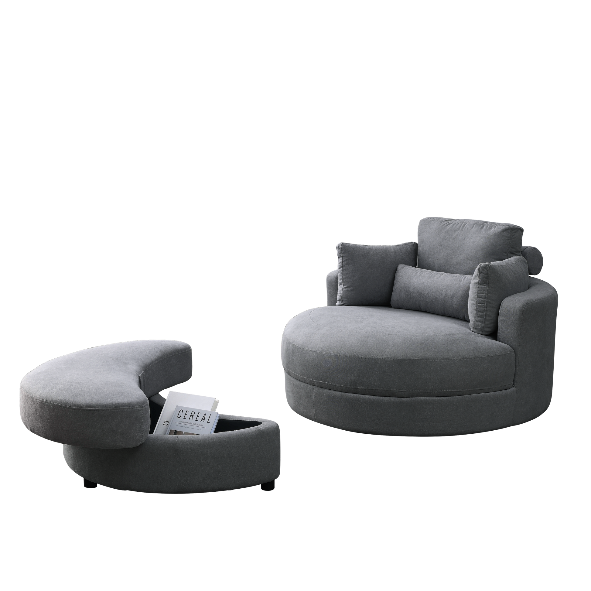 Video Welike Swivel Accent Barrel Modern Dark Grey Sofa Lounge Club Big Round Chair With Storage Ottoman Linen Fabric For Living Room Hotel With Pillows Dark Grey Foam Fabric