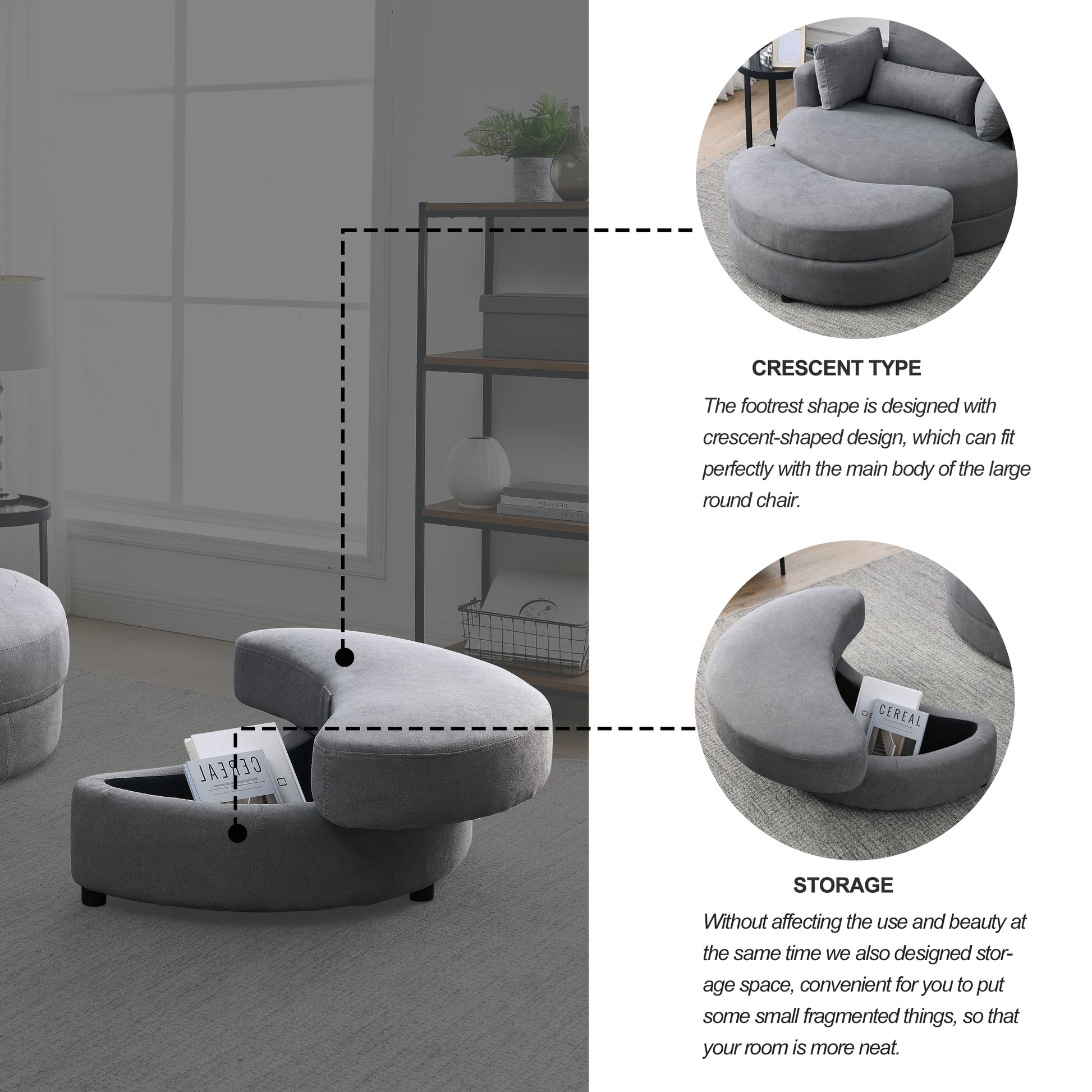 Video Welike Swivel Accent Barrel Modern Dark Grey Sofa Lounge Club Big Round Chair With Storage Ottoman Linen Fabric For Living Room Hotel With Pillows,2Pcs. Dark Grey Foam Fabric