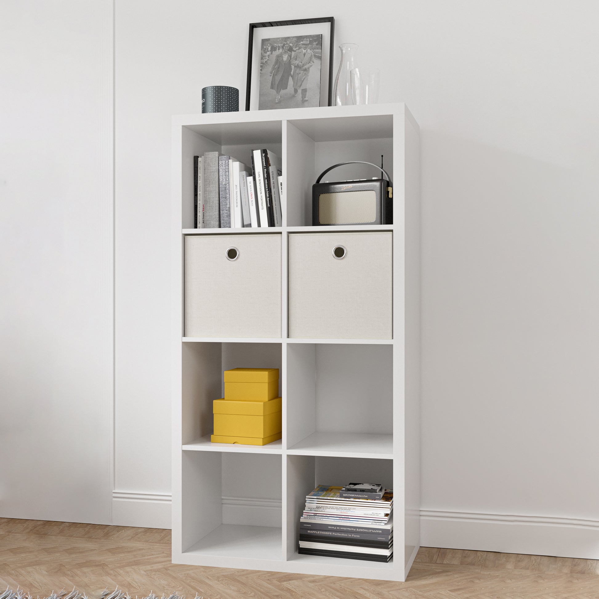 Smart Cube 8 Cube Organizer Storage With Opened Back Shelves,2 X 4 Cube Bookcase Book Shleves For Home, Office White White Mdf